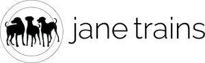 Jane Trains logo featuring a silhouette of a dog, highlighting certified dog trainer services.