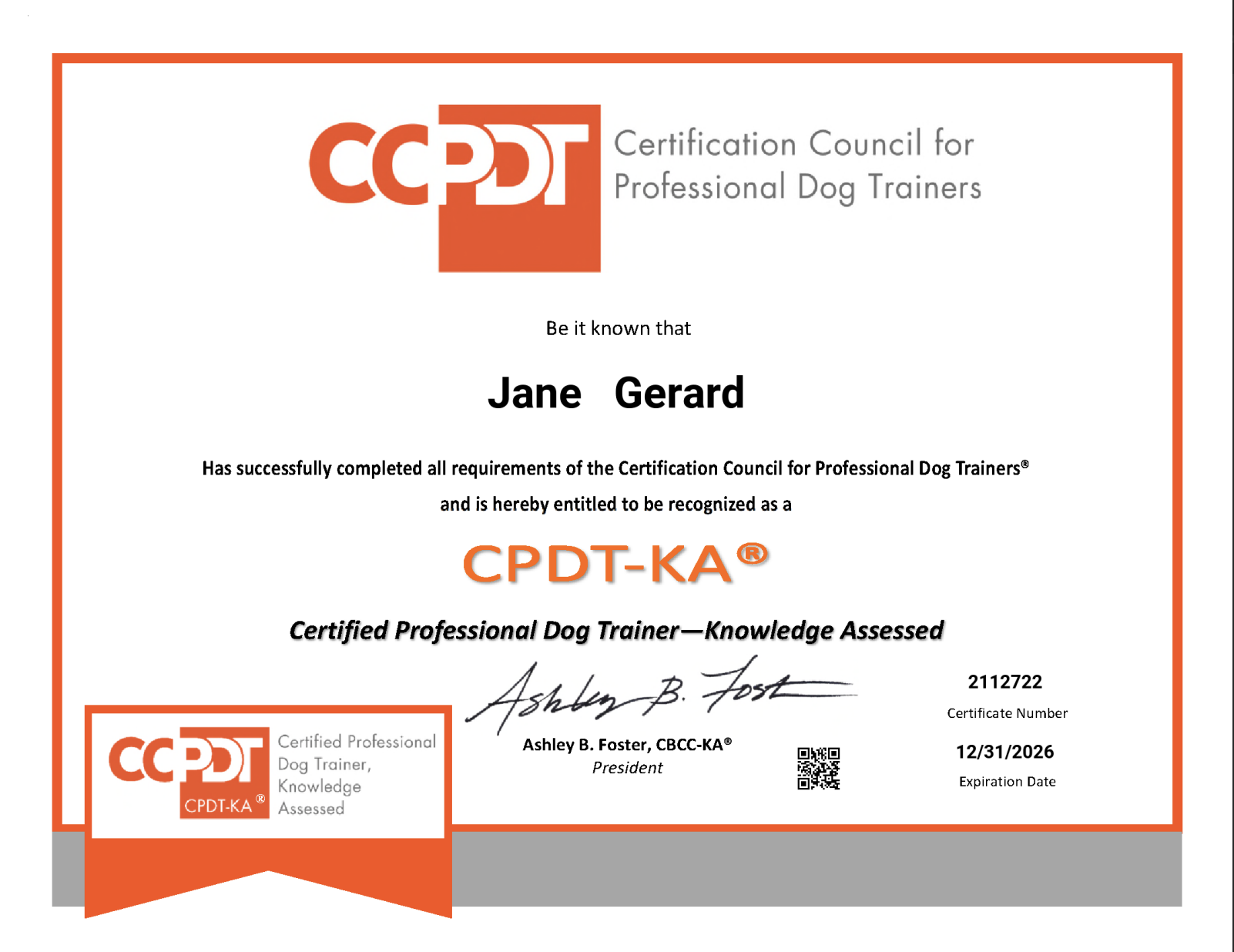 ccpdt-certificate Certification Council for Professional Dog Trainers certificate